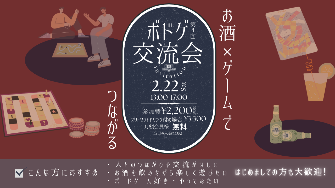 【2025/02/22】第4回「お酒とボードゲームの交流会イベント」を開催いたします！（どなたでも大歓迎！）サムネイル画像